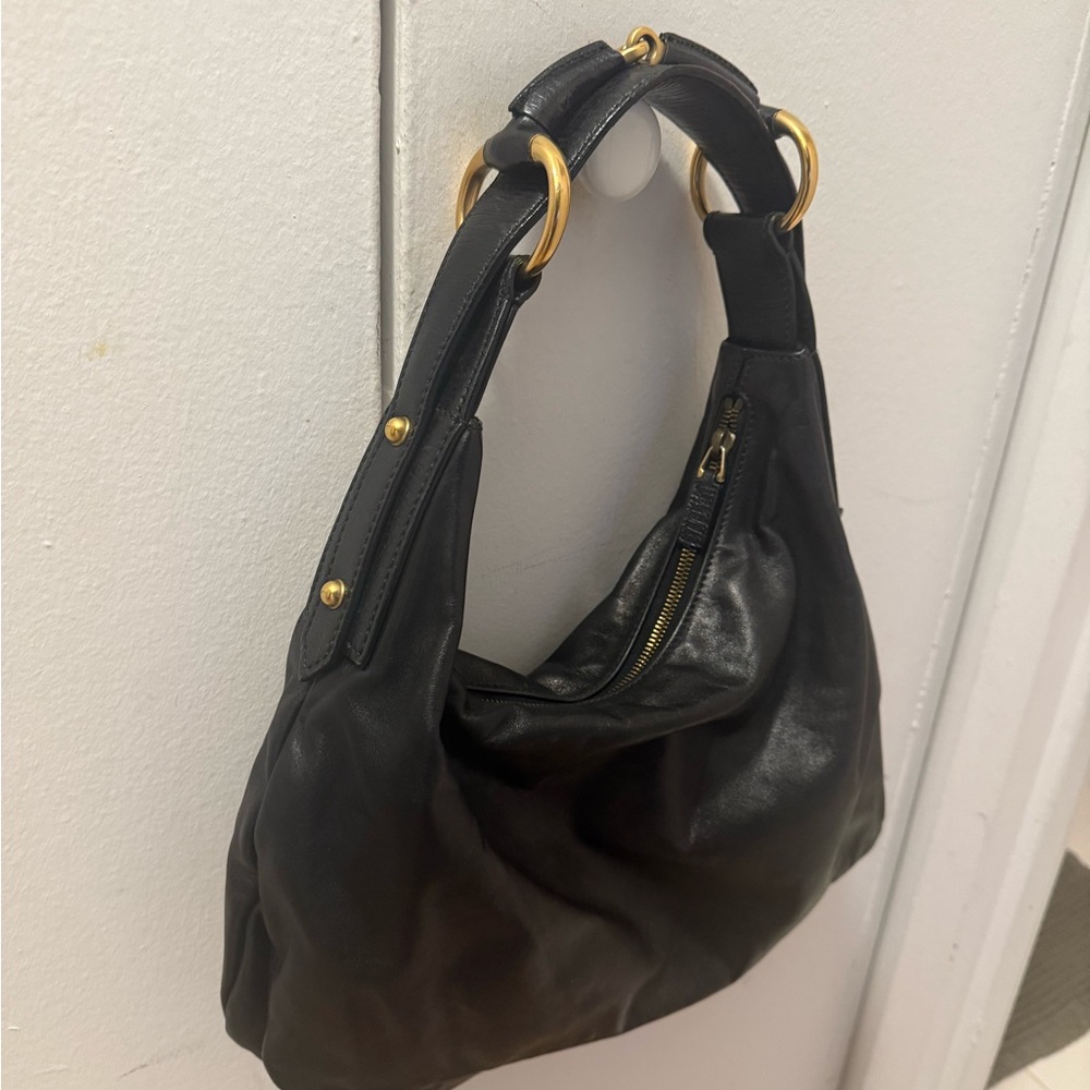 Gucci Black Leather Hobo with Gold Accents